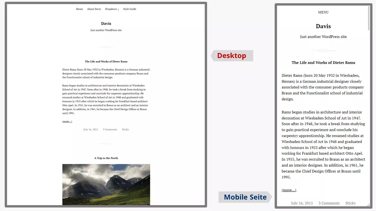 Bild: Screenshots des WordPress-Blog-Themes Davis