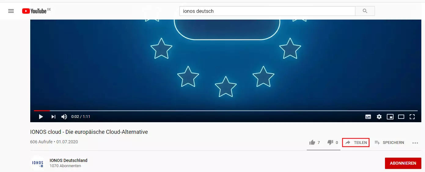 Bild: YouTube: „Teilen“-Button